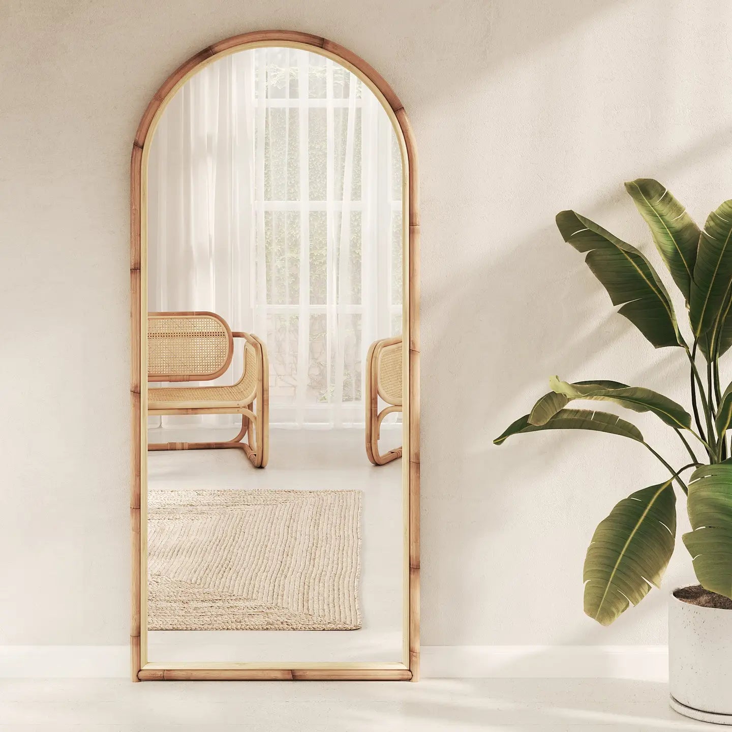 Elegant Natural Rattan Mirror 71"